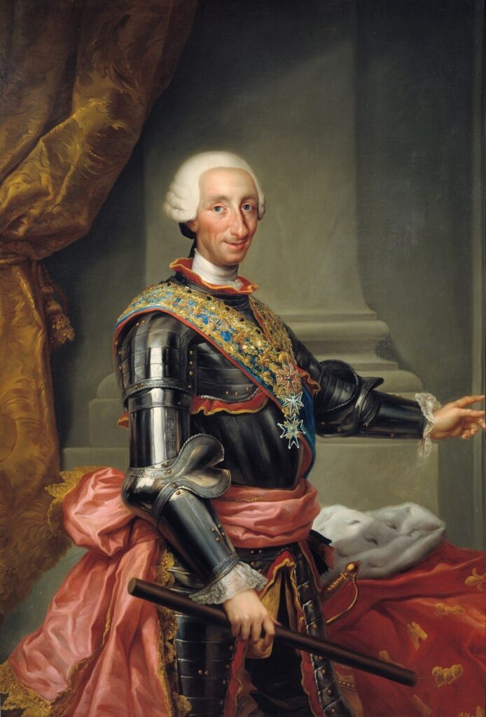 Carlos III de España (c. 1765) retratado por Anton Raphael Mengs. El monarca ilustrado que modernizó Madrid y las colonias.