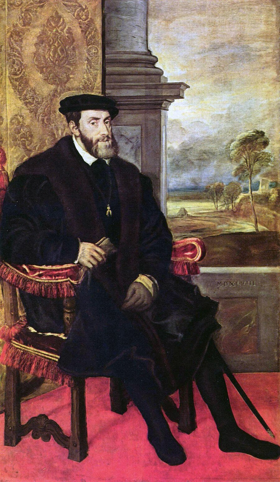 Retrato del emperador Carlos V por Tiziano, óleo sobre lienzo de 1548