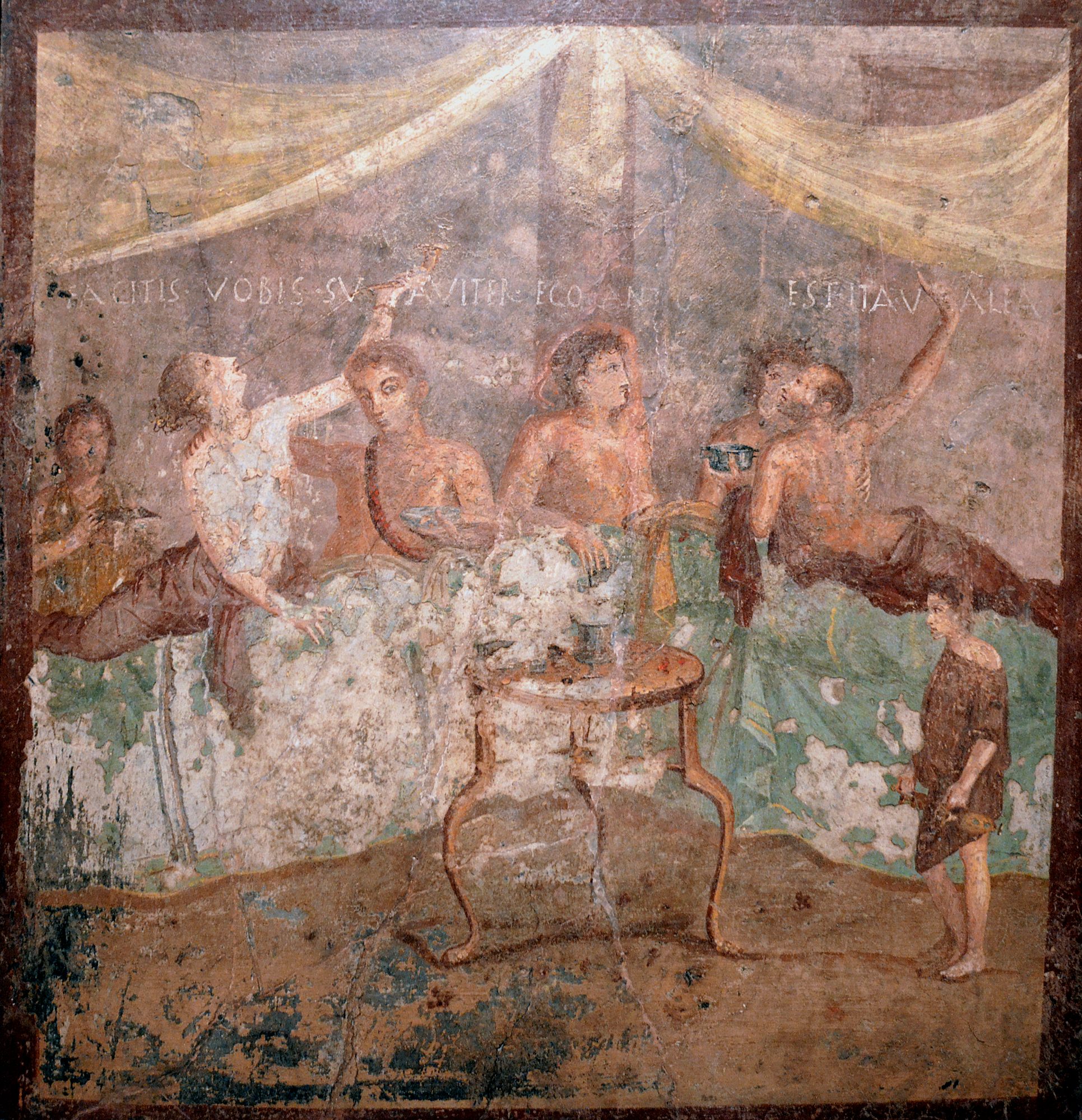 Fresco romano de un banquete en la Casa del Triclinio de Pompeya, siglo I d.C.