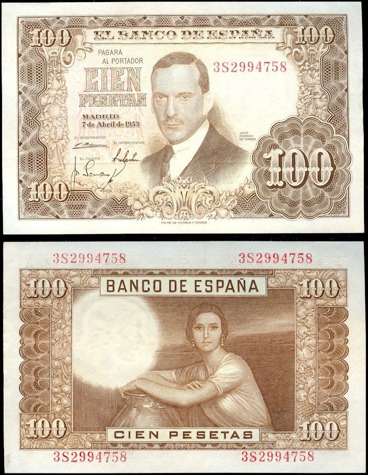 Billete de cien pesetas de la España de los años 50